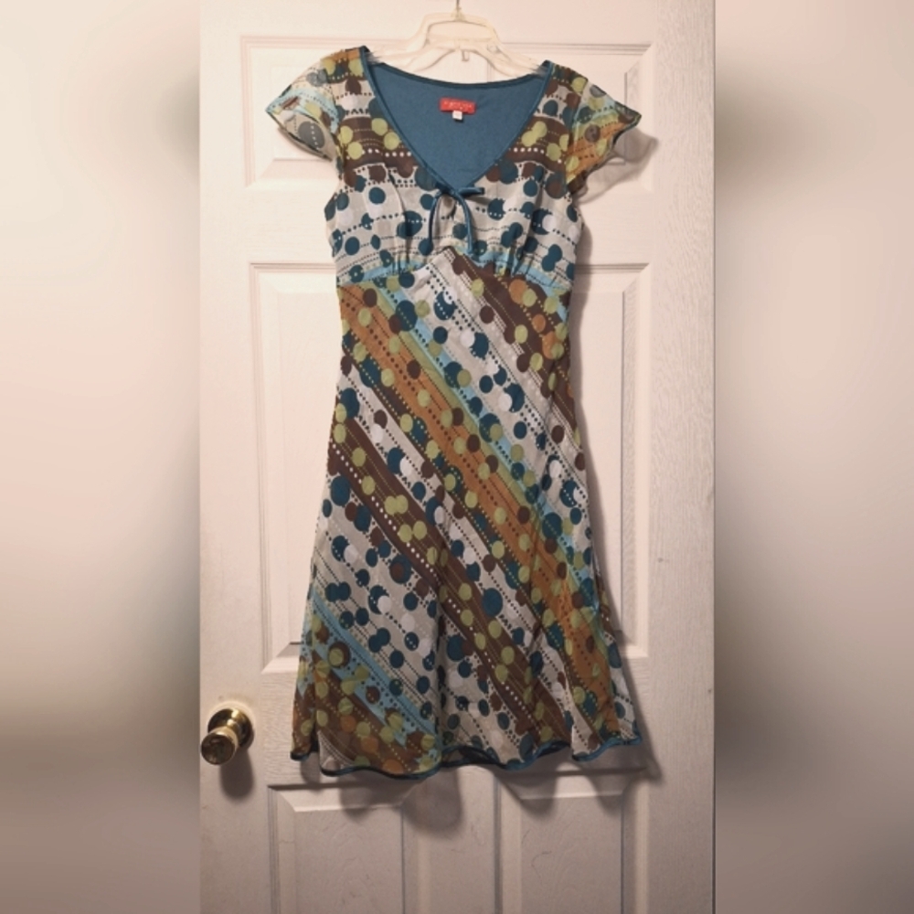 Signature by Sangria Blue and Brown Strapless Sundress